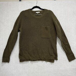 Madewell Sweater Womens Medium Olive Green AA1782 Crewneck Pocket Knit Pullover